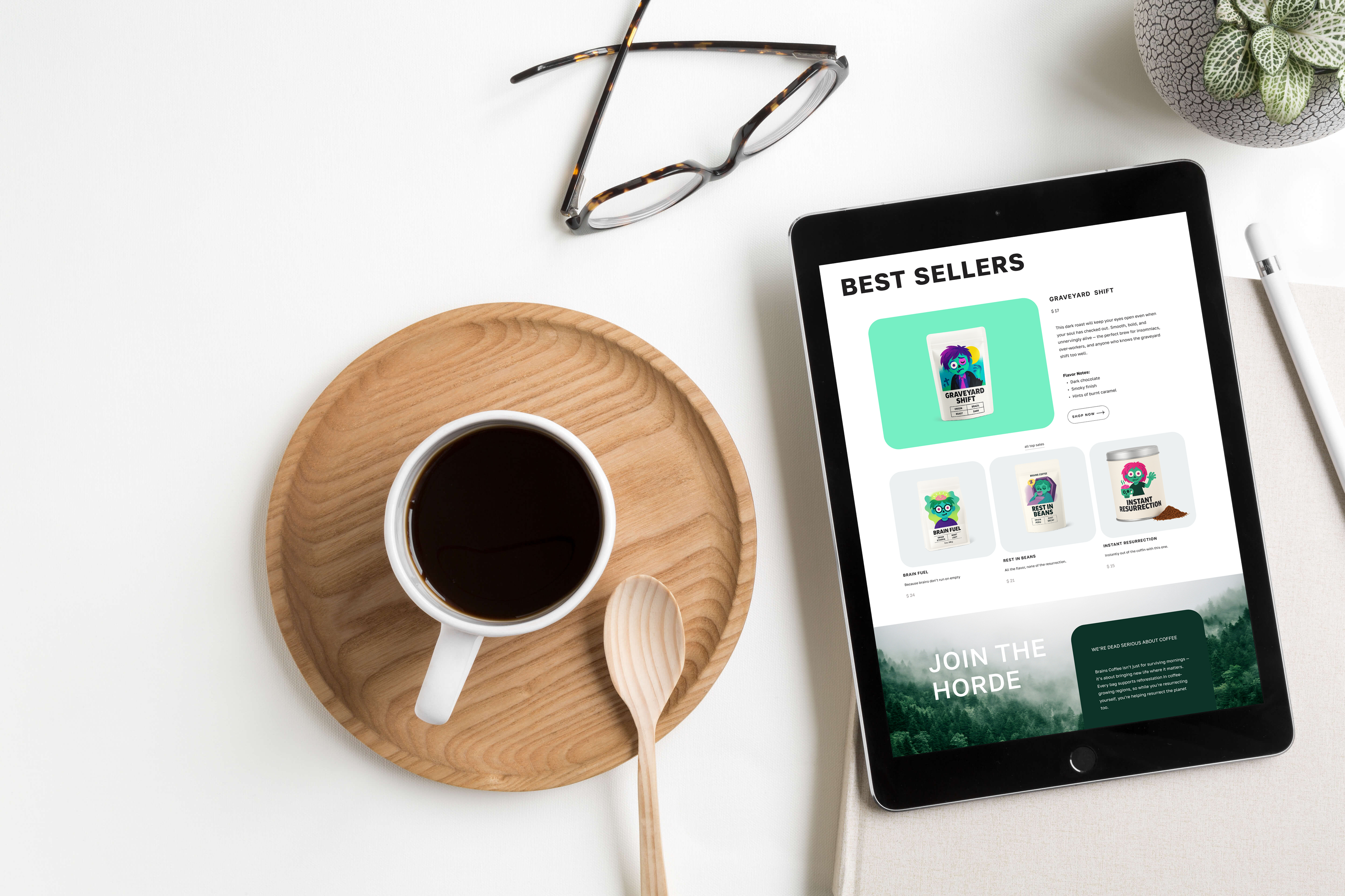 Brains Coffee tablet mockup (locations)